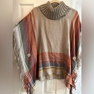 Multiples Cozy Striped Poncho with Fringe